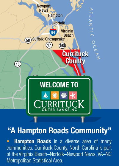 according to Currituck County and the Bureau of Census, portions of North Carolina  are part of the Hampton Roads region
