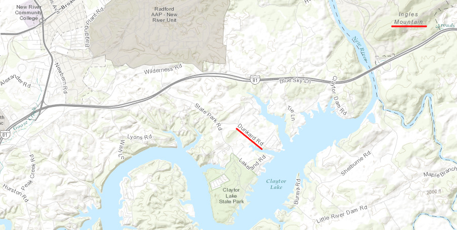 Dunkards Bottom is drowned beneath Claytor Lake, but local place names record the period of European settlement in the 1700's