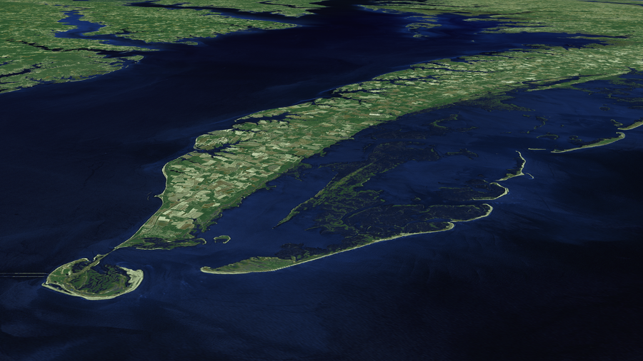 wetlands separate barrier islands from the Eastern Shore peninsula