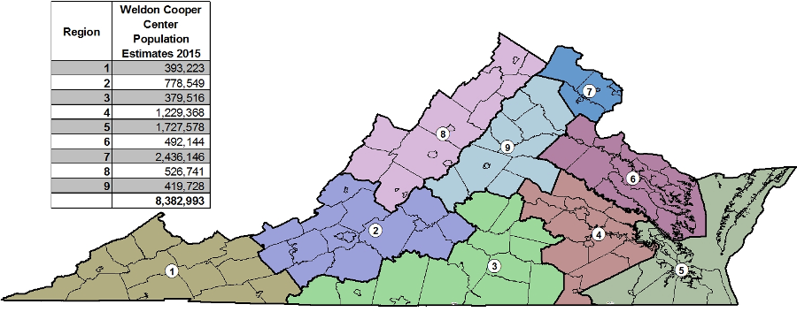 the boundaries of nine Go Virginia regions were defined in 2016