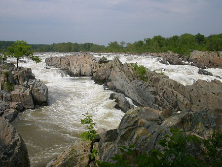Great Falls reveals the hard metamorphic rock of the Western Piedmont/Potomac Terrane in the Piedmont physiographic province - and how rivers in flood stage carve channels