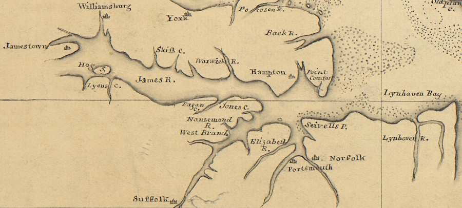 at the start of the American Revolution, all major settlements in Virginia were located in or near Hampton Roads