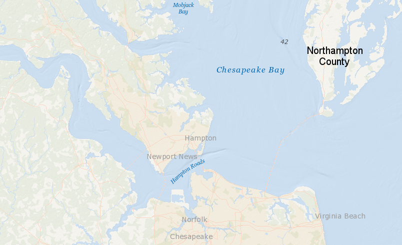 the Eastern Shore is a separate region from Hampton Roads, and Northampton County is not part of the Virginia Beach-Norfolk-Newport News, VA-NC Metropolitan Statistical Area