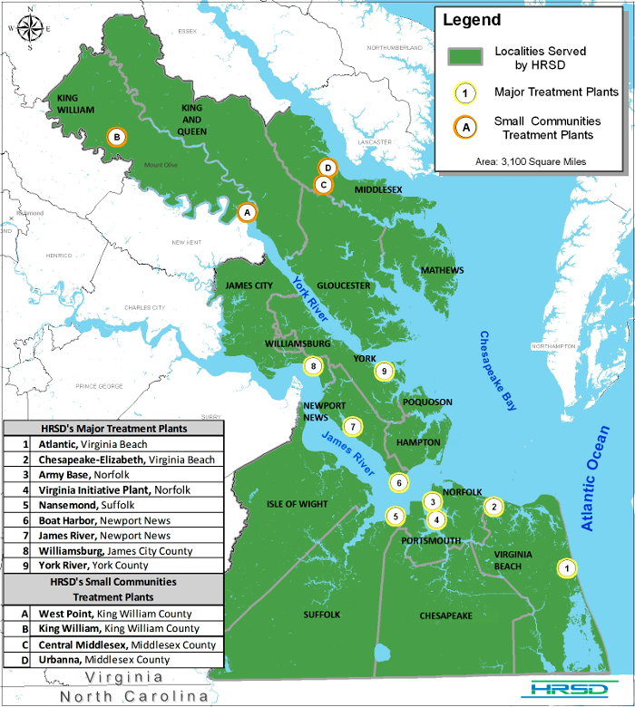 the wastewater utility for Hampton Roads (HRSD) also services the Middle Peninsula, north of the York River