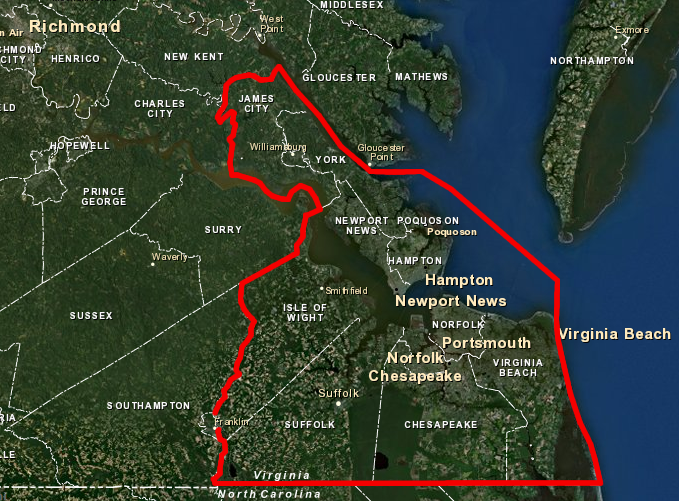 jurisdictions included within Hampton Roads Transportation Planning Organization (2014)