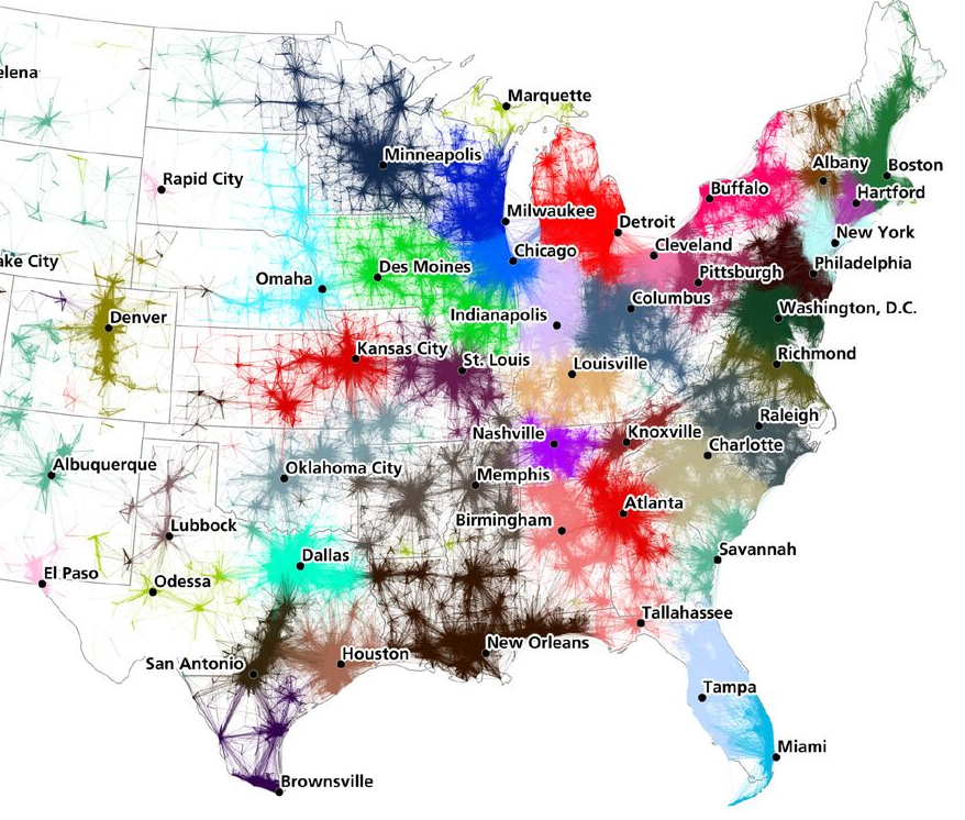 the boundaries of megaregions can be define by the pattern of commuters getting from homes to jobs