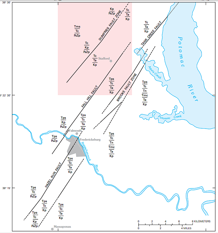 multiple buried faults in the crystalline bedrock affect the location of river channels on the Coastal Plain in Northern Virginia