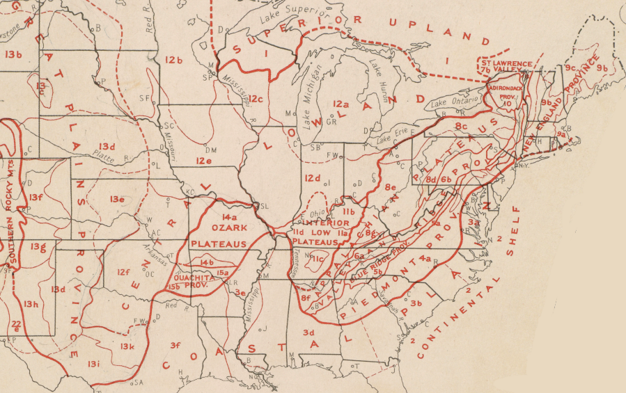 political boundaries of the states do not match the boundaries of physiographic regions