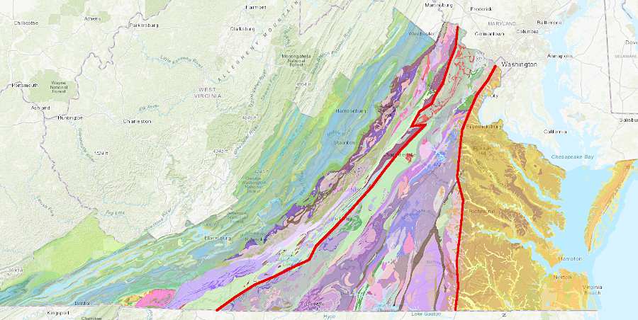 the Piedmont bedrock consists of terranes accreted onto the edge of the North American Plate