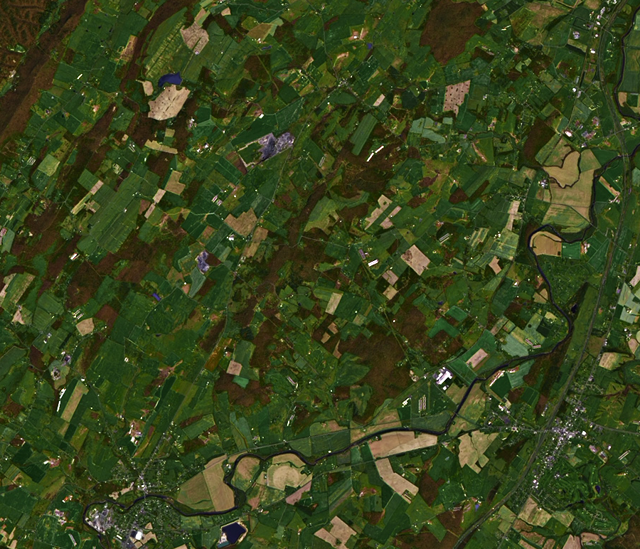 farms cover the landscape along the North Fork of the Shenandoah River, north of Timberville