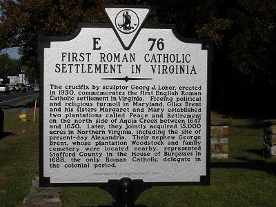 roadside historical marker for statue honoring Brent family on Route 1 in Stafford County