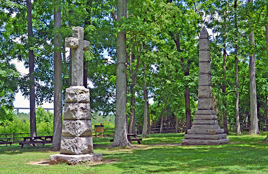 the 1611 church at Henricus is memorialized today by two monuments