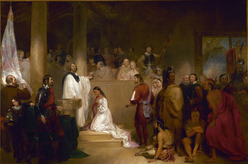 Pocahontas had to convert to Christianity and be baptised (in the Anglican faith) before marrying John Rolfe