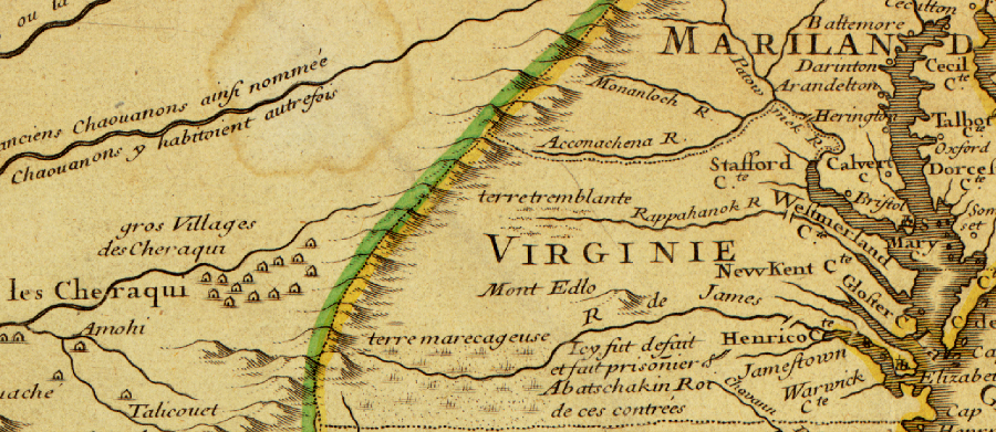 in 1718, the pattern of Virginia's rivers and mountains west of the Fall Line was still poorly understood