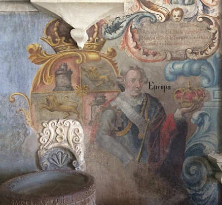 paintings at the entrance to the Catholic church in Atotonilco, Mexico show the long linkage in Spanish-settled areas of the Old World and New World