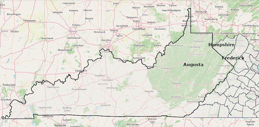 population west of the Blue Ridge was so low that just one county (Augusta) stretched from modern-day Harrisonburg to the Mississippi River from 1754-1770
