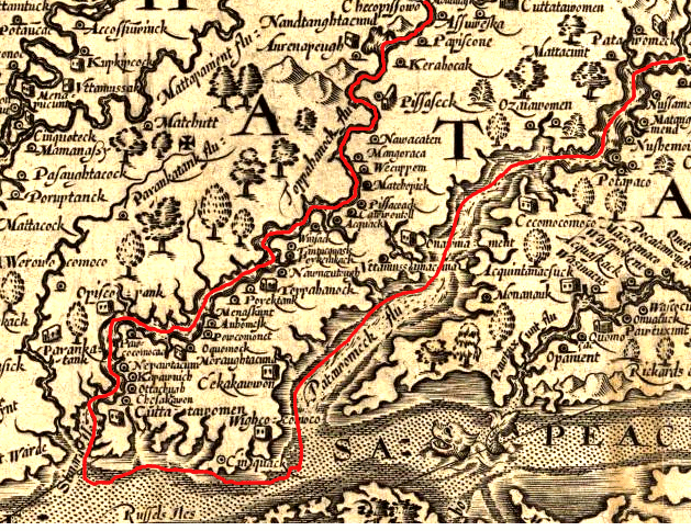 John Smith map showing Rappahannock-Potomac rivers