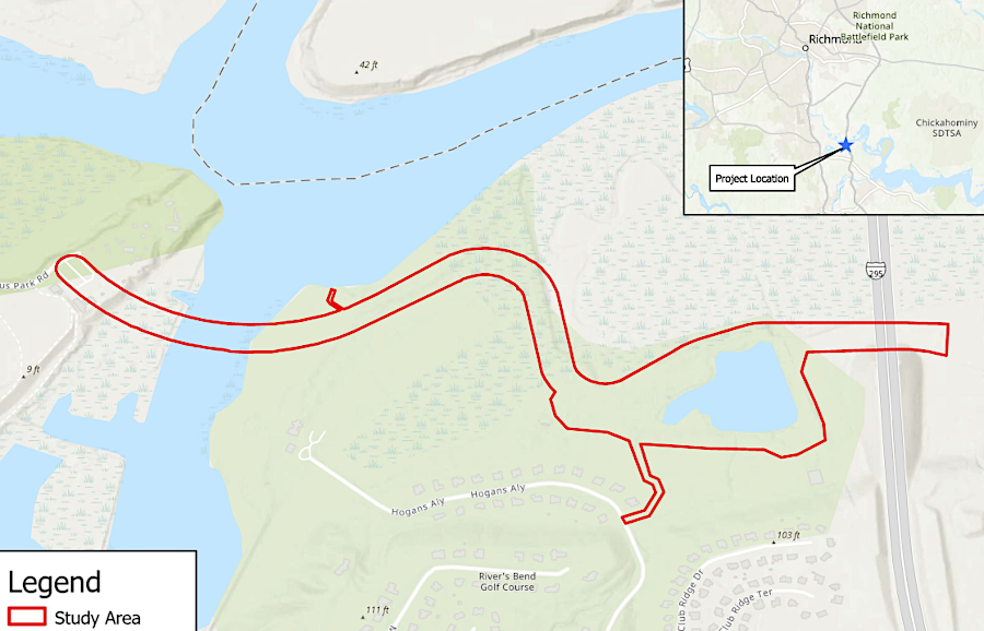 a new access road to Henricus would require a bridge across an oxbow of the James River