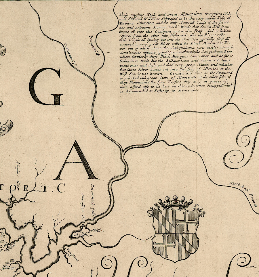 Augustine Herrman's 1670 map shows no awareness of the river patterns west of the Blue Ridge