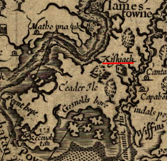 John Smith's map, showing village of Kiskiack