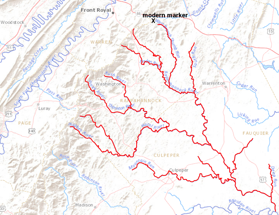 Lederer's options for reaching the Blue Ridge by following the Rappahannock River, if he did not choose the Rapidan