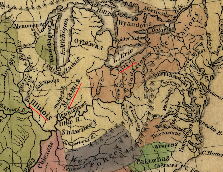 the French encountered the Erie, Illinois, and Miami tribes in the late 1600's as they first explored the lands west and south of Lake Erie