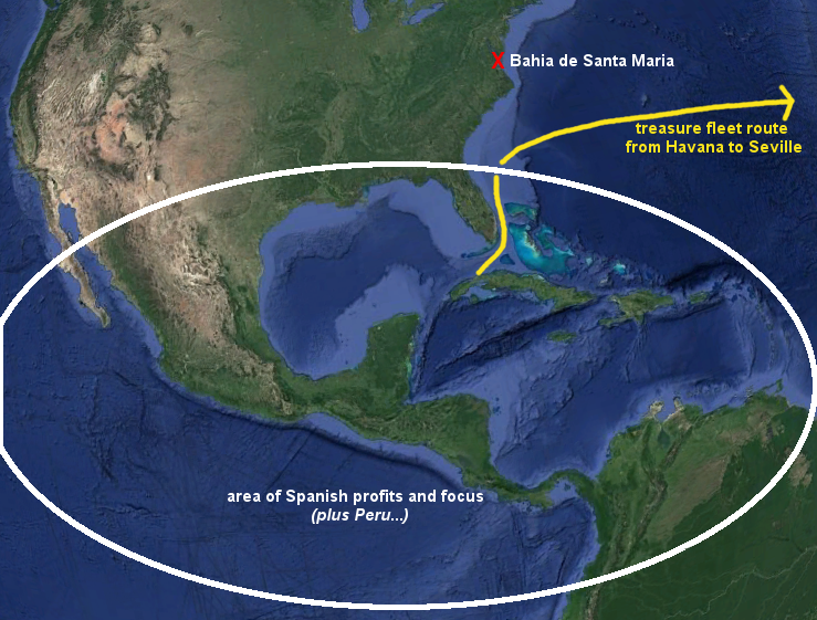the Bahia de Santa Maria was on the periphery of Spain's profitable settlements in the Caribbean, Mexico, and South America