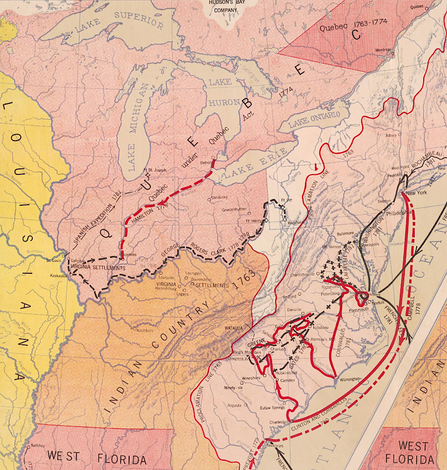 in 1774, British officials extended Quebec to include Virginia's claims to land north of the Ohio River