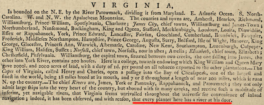 excellent water access to farmland on the Coastal Plain delayed settlement west of the Fall Line until the 1720's