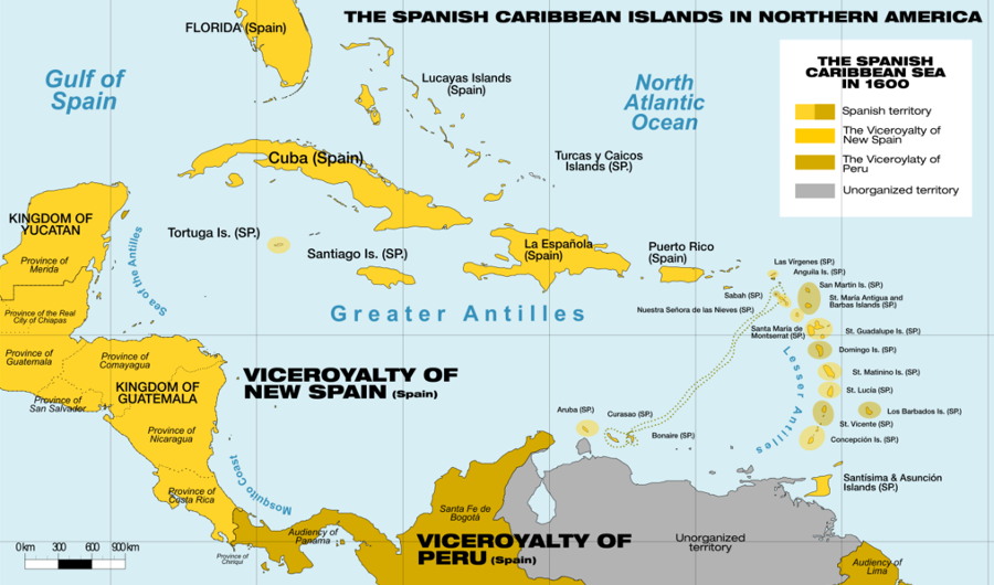 when the English initiated a colony at Jamestown in 1607, the Spanish priority in the Western Hemisphere was to extract more wealth from its islands in the Caribbean, plus settlements in Central and South America