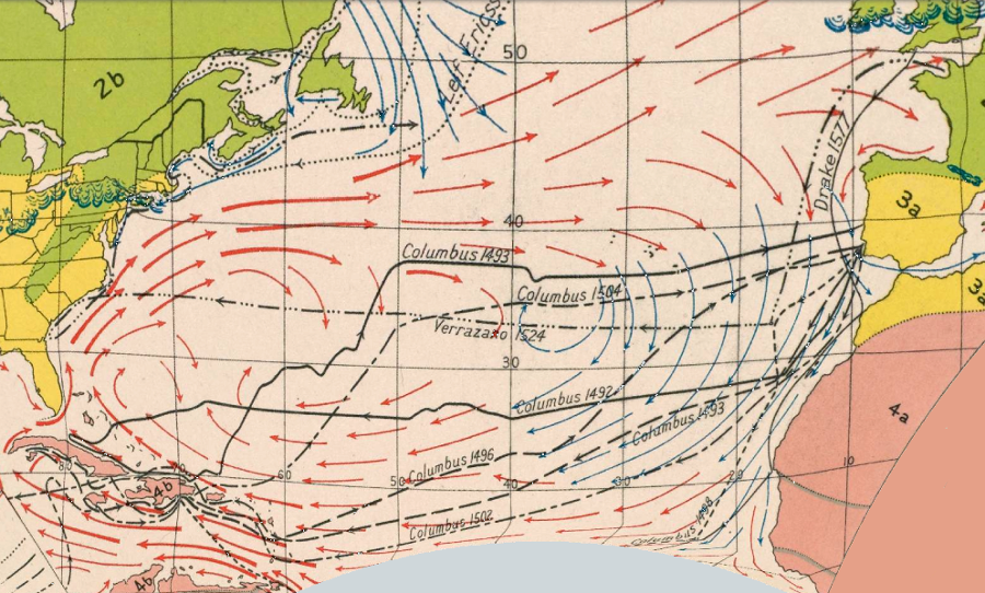 Spanish exploration of the New World was concentrated in the Carbibean initially because wind patterns made it easier to sail to latitudes far to the south of Virginia - but Spanish fleets returning to Europe used westerly winds that brought ships past Florida, exposing them to attacks from any pirate base located along the coastline of North America