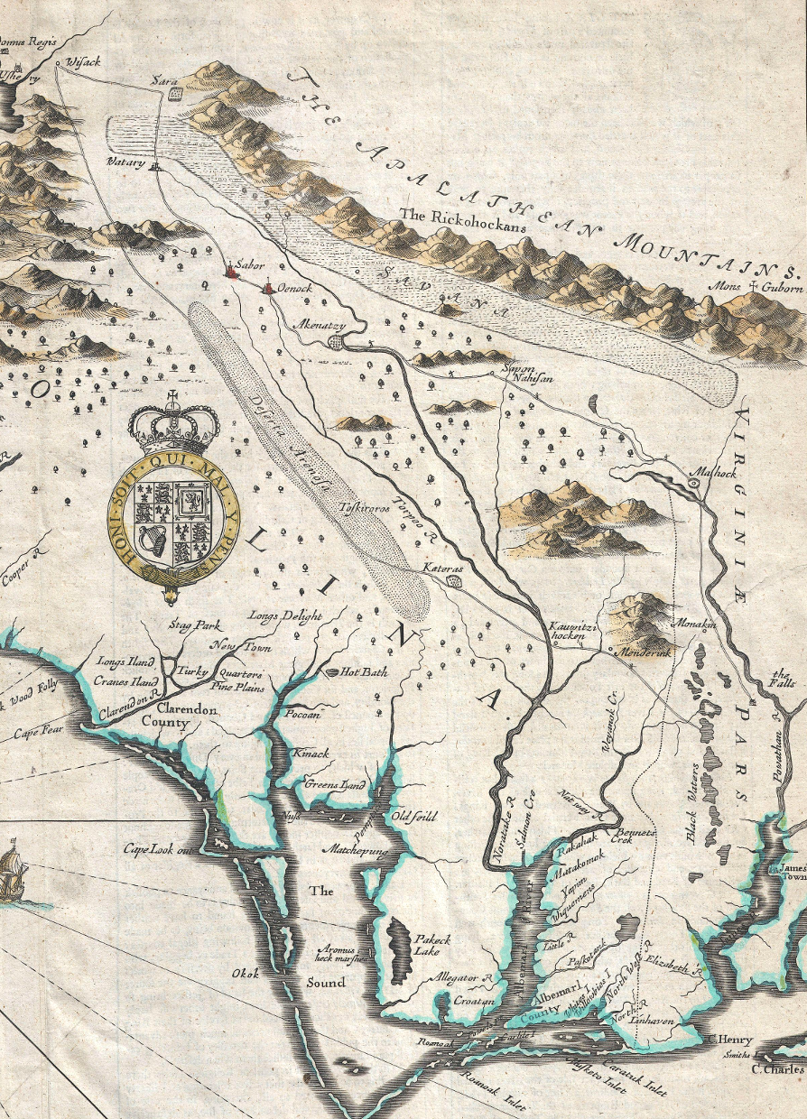 John Speed used Lederer's journals for information regarding the Piedmont when he prepared a map of the Carolina in 1676, in which he portrayed what may be the Roanoke River stretching upstream from Albemarle Sound to near Sara