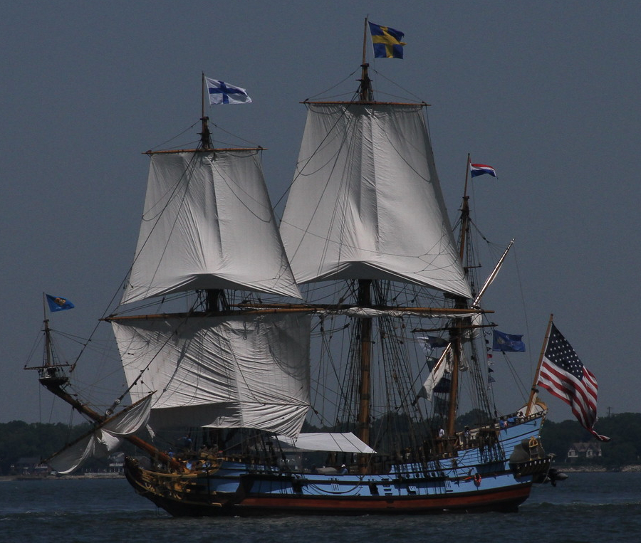 a replica of the ship that brought the first Swedish colonists to North America in 1638 sailed into Hampton Roads in 2012