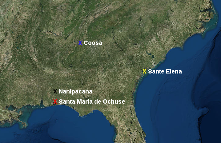 John Worth at the University of West Florida has detailed how the Spanish sought supplies at Nanipacana and Coosa, before abandoning Tristan de Luna's colony on the Gulf Coast in 1561