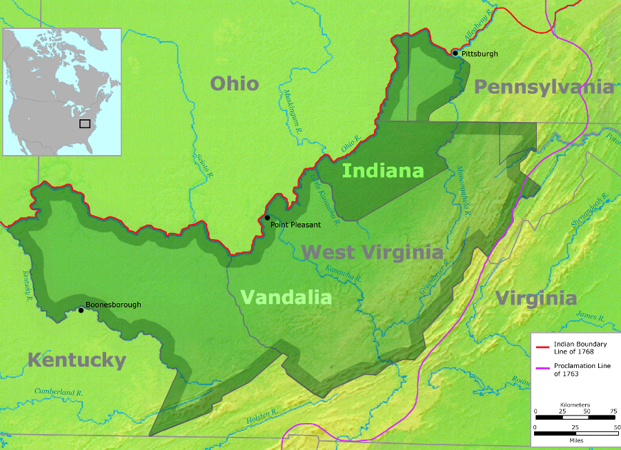 the suffering traders obtained the Indiana Grant as compensation in the 1768 Treaty of Fort Stanwix, and land speculators expanded it to the proposed 2,000,000 acre colony of Vandalia