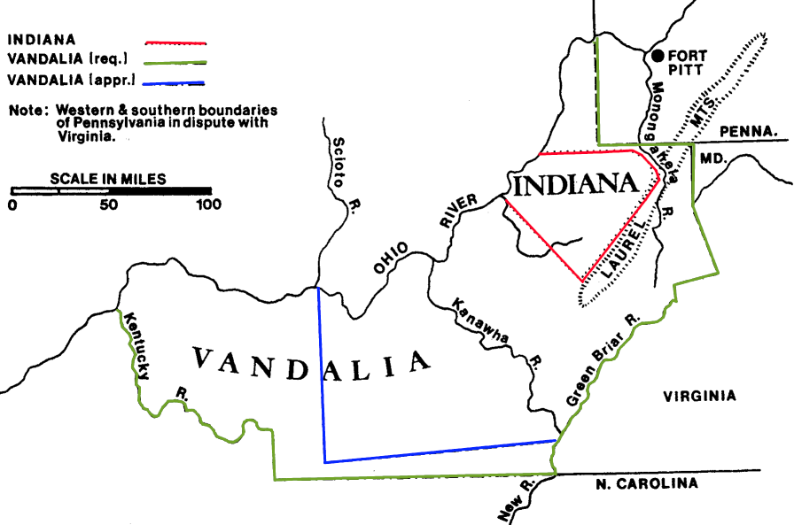 the proposed colony of Vandalia expanded far beyond the boundaries of the Indiana land claim