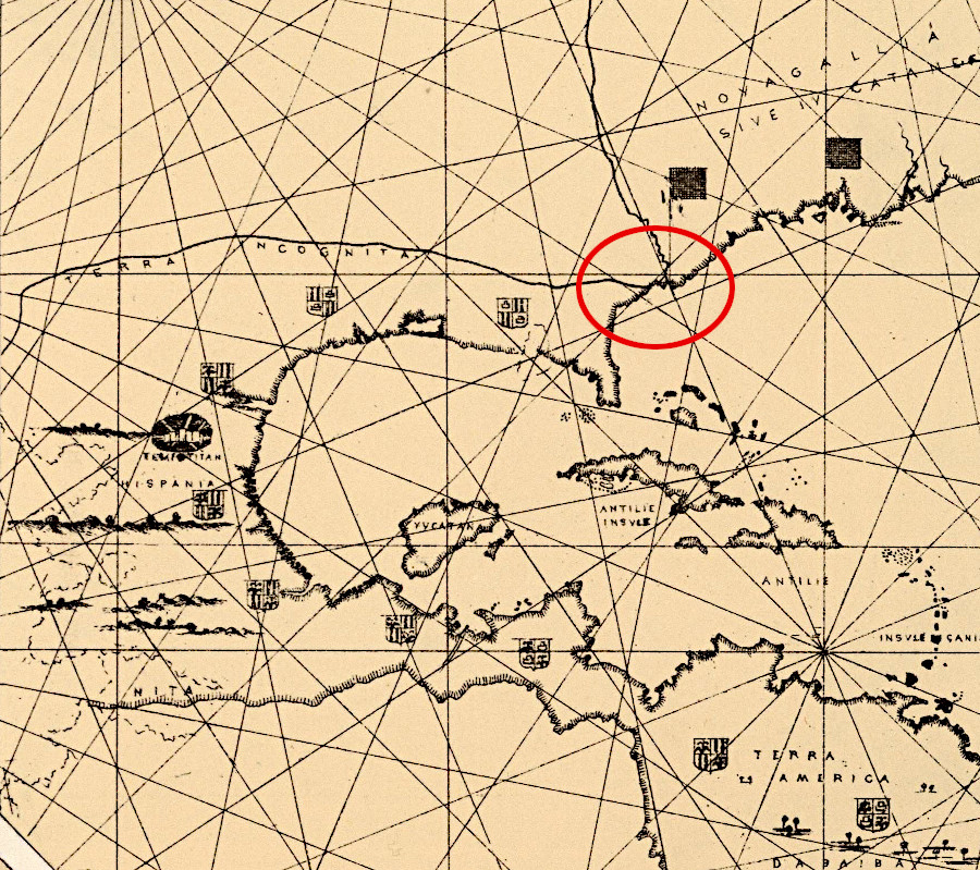 Verrazzano thought he saw the Pacific Ocean west of the Outer Banks, and that there was a narrow isthmus in North American similar to Panama