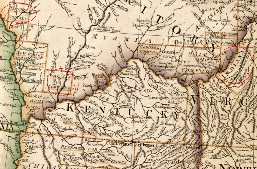 the Indiana company sought to acquire land near Fort Pitt, while the Wabash and Illinois claims were located far to the west