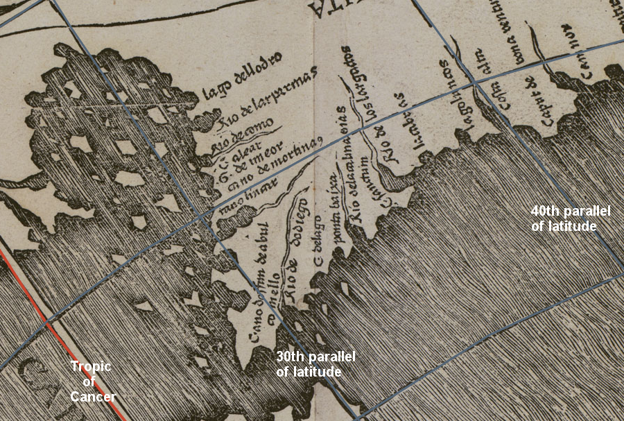 the eastern edge of North America, including the latitudes of Virginia, was displayed on the first map to use America as a place name