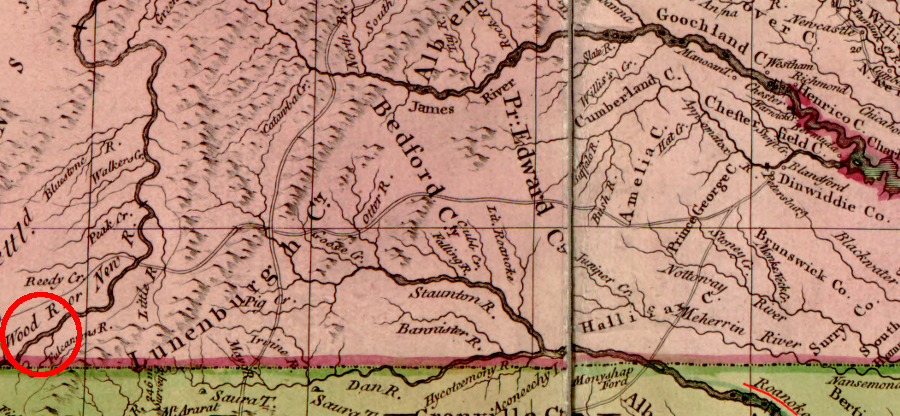 the Blandina River is known today as the Roanoke River, and the Wood River is known as the New River