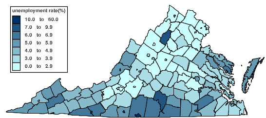 Unemployment rates in Virginia counties, February 2006 (not seasonally adjusted)