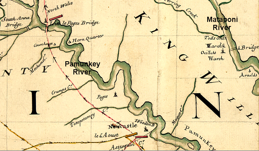 in 1781 bridges crossed the South Anna, Pamunkey, and Mattaponi rivers where they were narrow, upstream of West Point