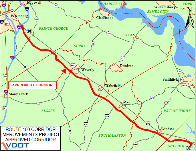 route of proposed toll road for upgrading US 460