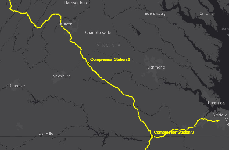 the proposed Atlantic Coast Pipeline included two compressor stations in Virginia