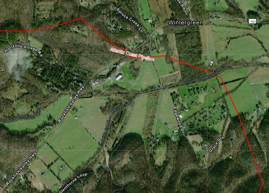 in Nelson County, the proposed Atlantic Coast Pipeline would cross Rockfish Valley just south of Wintergreen