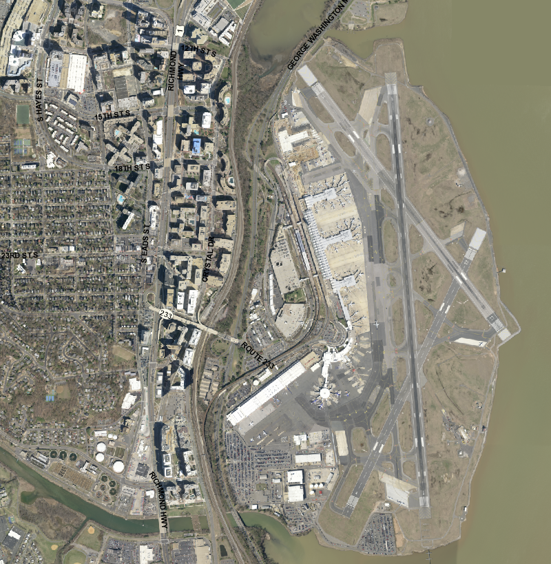 National Airport was built in 1941 by depositing dredge spoils on the edge of the Potomac River, and it took an act of Congress to clarify that the new airport was located in Virginia rather than in the District of Columbia
