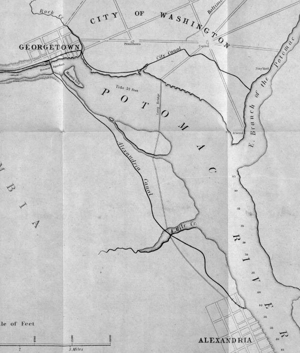 north of the Aqueduct Bridge, the Alexandria Canal connected to the C&O Canal and the City Canal