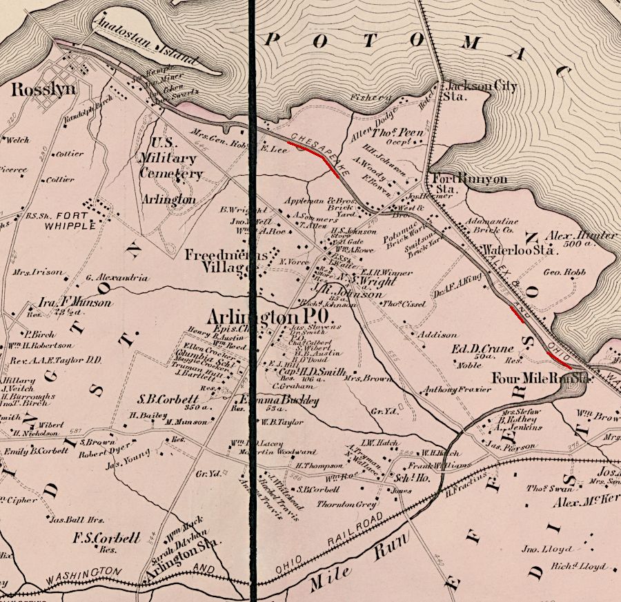 in 1878, the canal running from Aqueduct Bridge at Rosslyn to Alexandria was part of the Chesapeake and Ohio Canal