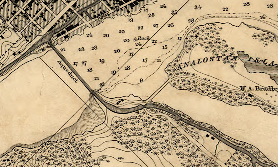 the Alexandria Canal, built to compete with the port of Georgetown, included the Aqueduct Bridge to float boats over the Potomac River