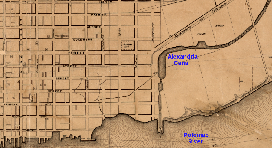 the Alexandria Canal brought coal, wheat, and other commodities from west of the Blue Ridge, and enabled Alexandria merchants to ship manufactured goods to customers living far up the Potomac River